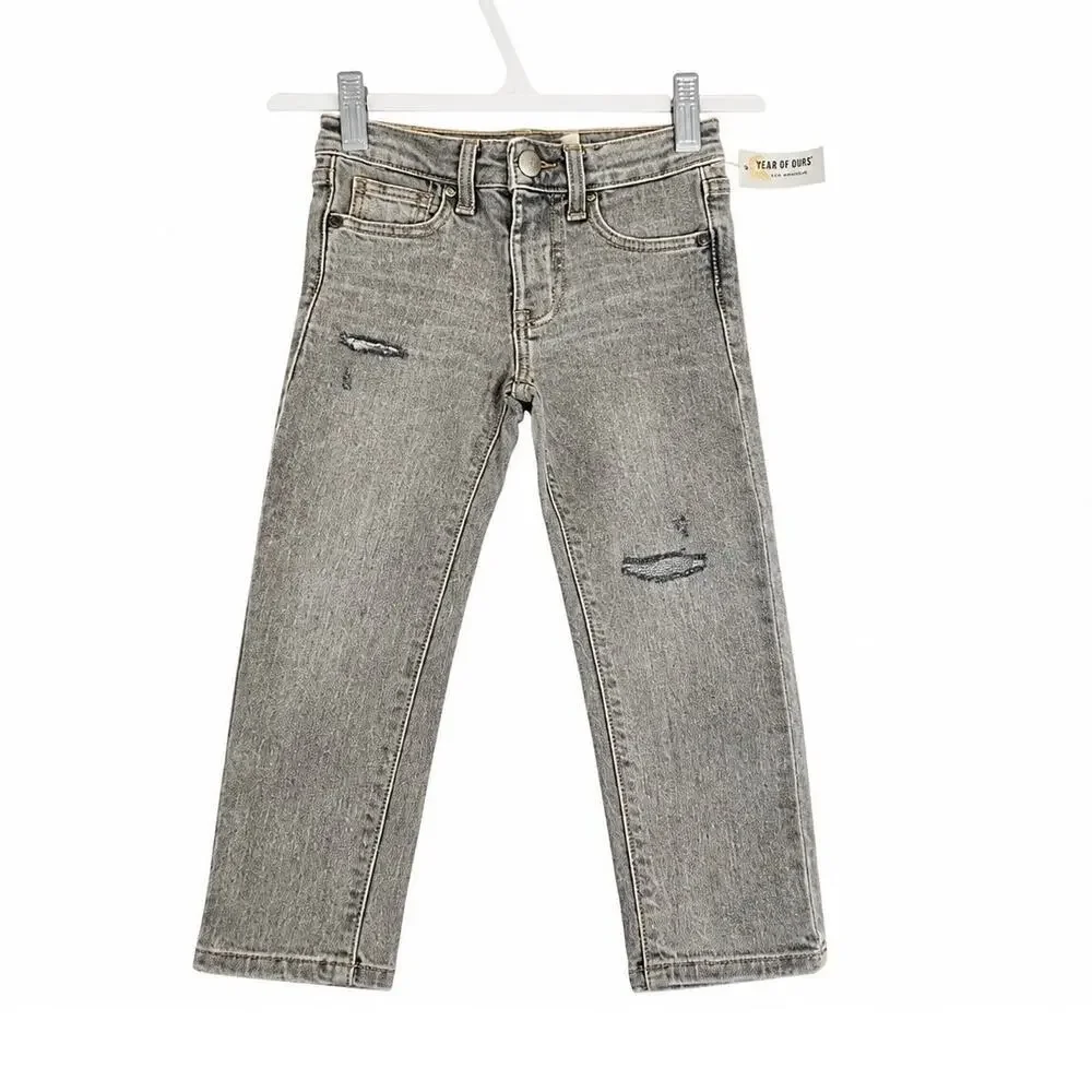 Old Navy Toddler Girls Gray Distressed Skinny Jeans 3T Adjustable Waist NWT
